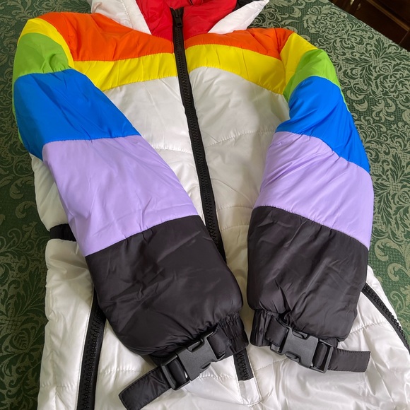 NWT XS Dolls kill Delias Sweet Retreat rainbow pride snow suit bibs puffer coat - Picture 10 of 11